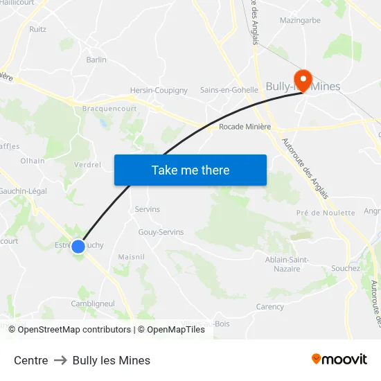 Centre to Bully les Mines map