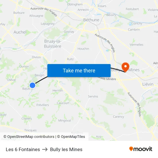Les 6 Fontaines to Bully les Mines map