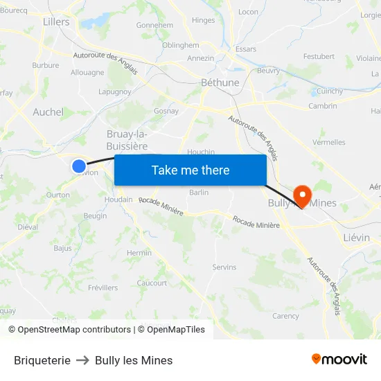 Briqueterie to Bully les Mines map