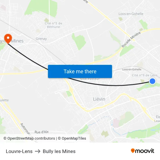 Louvre-Lens to Bully les Mines map