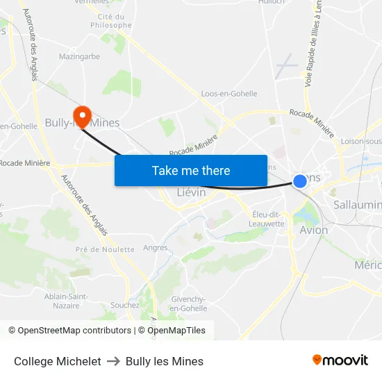 College Michelet to Bully les Mines map