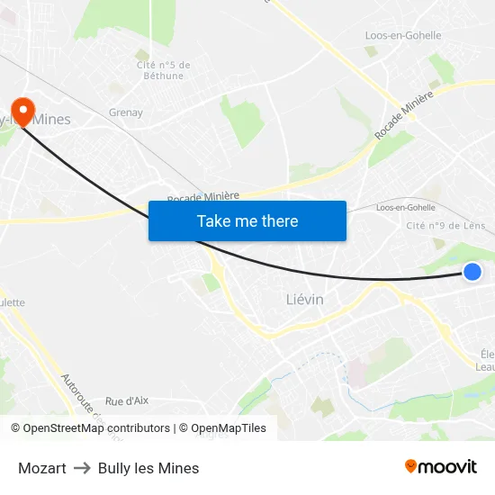 Mozart to Bully les Mines map