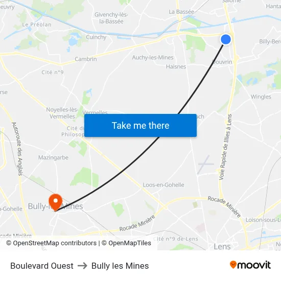 Boulevard Ouest to Bully les Mines map