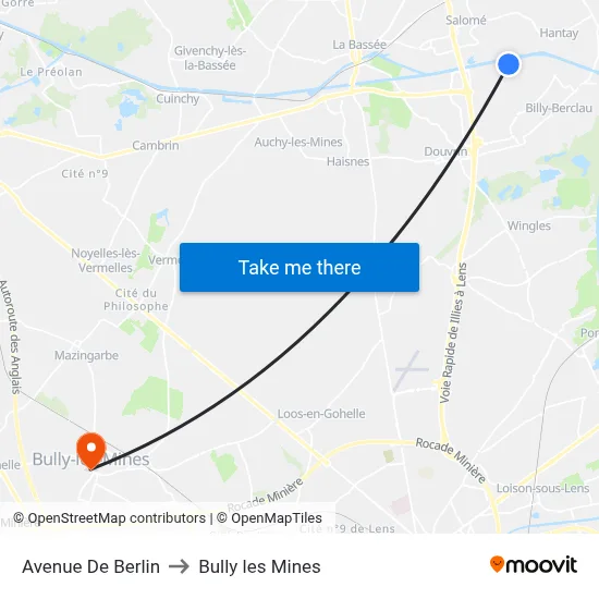 Avenue De Berlin to Bully les Mines map
