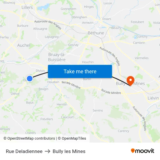 Rue Deladiennee to Bully les Mines map