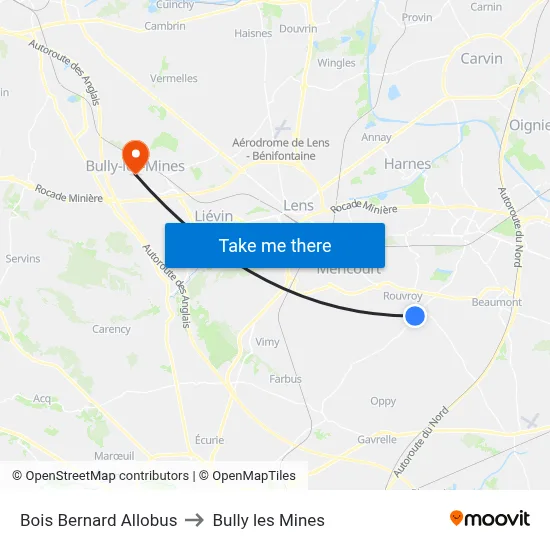 Bois Bernard Allobus to Bully les Mines map