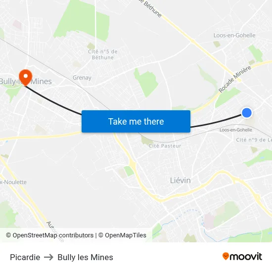Picardie to Bully les Mines map
