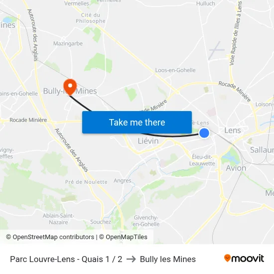 Parc Louvre-Lens - Quais 1 / 2 to Bully les Mines map