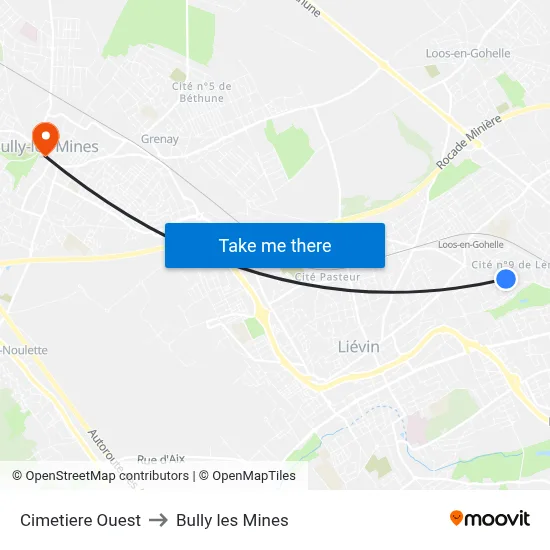 Cimetiere Ouest to Bully les Mines map
