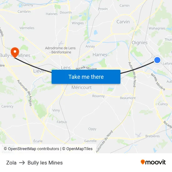 Zola to Bully les Mines map