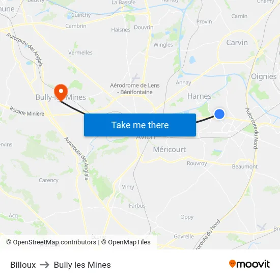 Billoux to Bully les Mines map