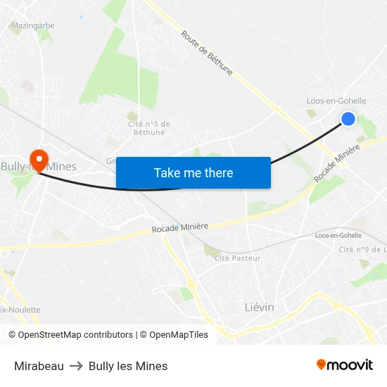 Mirabeau to Bully les Mines map