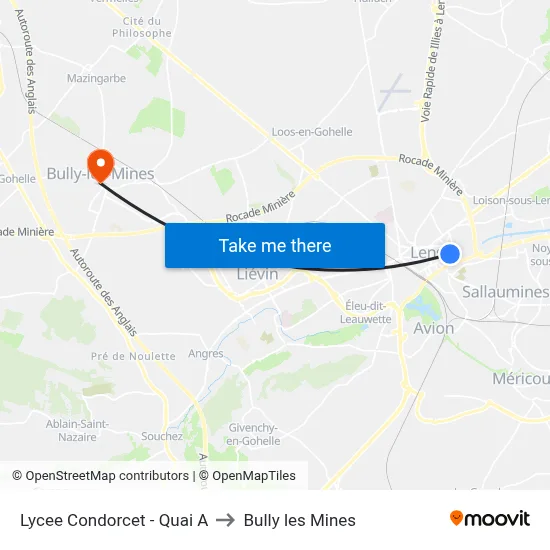 Lycee Condorcet - Quai A to Bully les Mines map