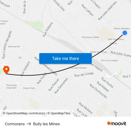 Cormorans to Bully les Mines map