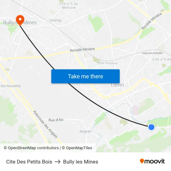 Cite Des Petits Bois to Bully les Mines map