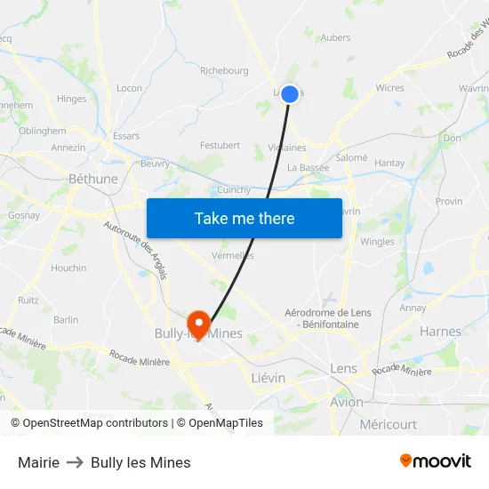 Mairie to Bully les Mines map