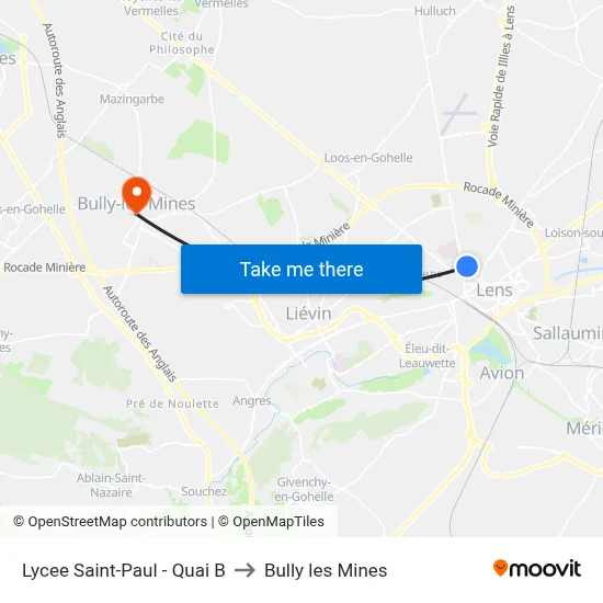 Lycee Saint-Paul - Quai B to Bully les Mines map