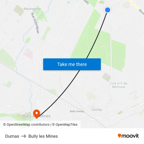 Dumas to Bully les Mines map