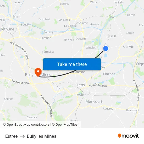Estree to Bully les Mines map