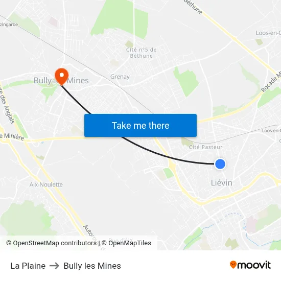 La Plaine to Bully les Mines map