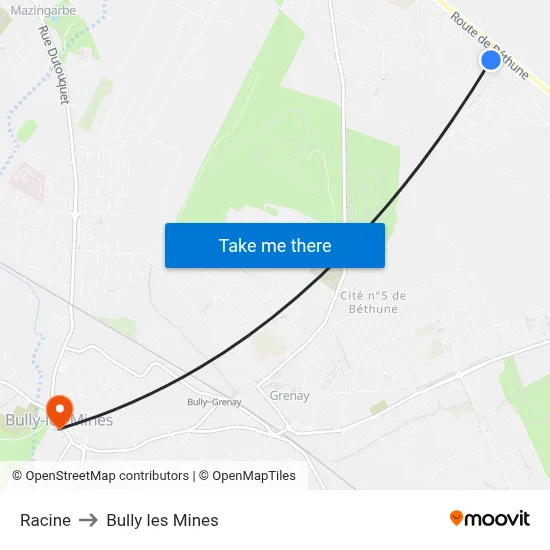 Racine to Bully les Mines map