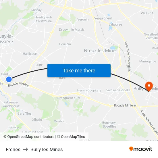 Frenes to Bully les Mines map