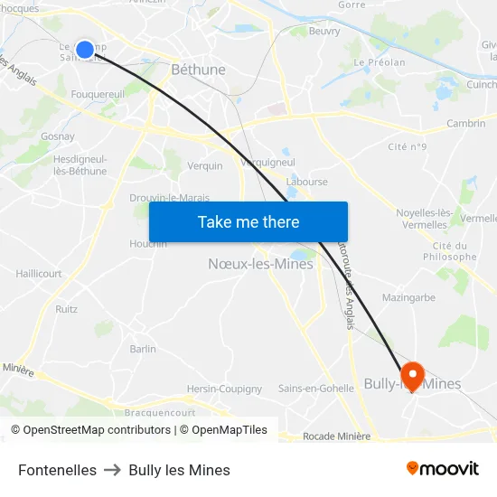 Fontenelles to Bully les Mines map