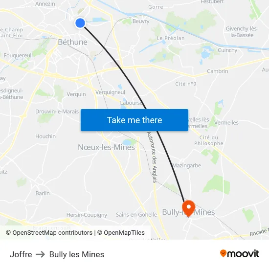Joffre to Bully les Mines map