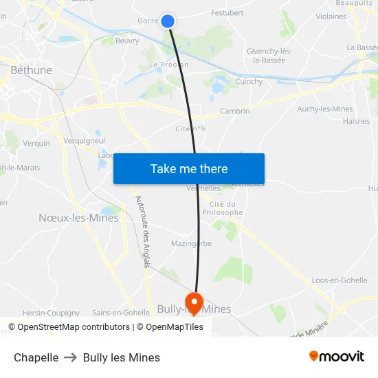 Chapelle to Bully les Mines map