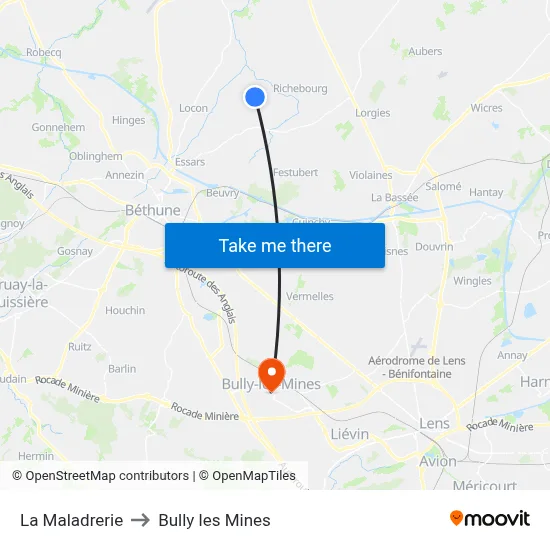 La Maladrerie to Bully les Mines map