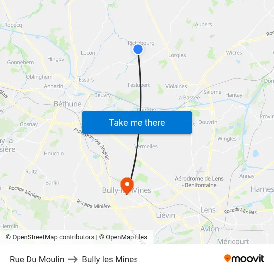 Rue Du Moulin to Bully les Mines map