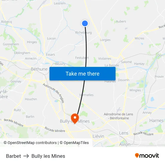 Barbet to Bully les Mines map