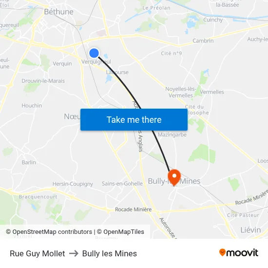 Rue Guy Mollet to Bully les Mines map