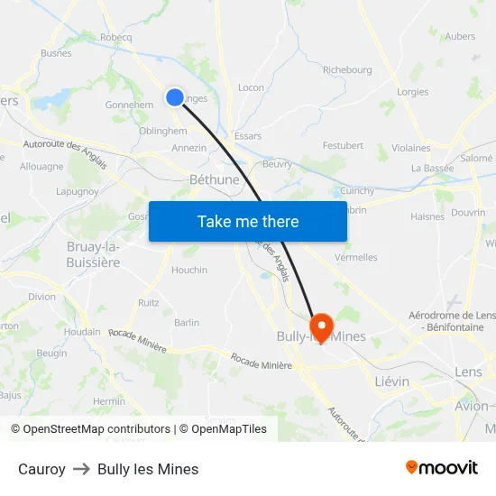 Cauroy to Bully les Mines map