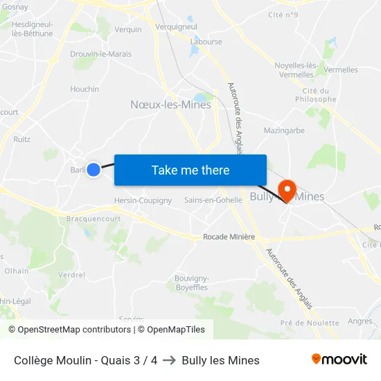 Collège Moulin - Quais 3 / 4 to Bully les Mines map