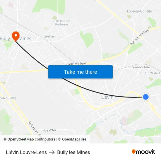 Liévin Louvre-Lens to Bully les Mines map
