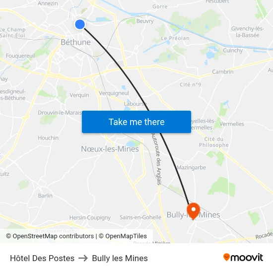 Hôtel Des Postes to Bully les Mines map