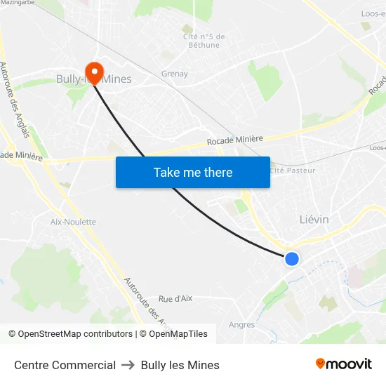 Centre Commercial to Bully les Mines map