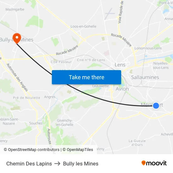 Chemin Des Lapins to Bully les Mines map