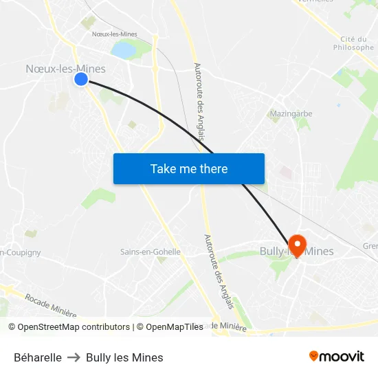 Béharelle to Bully les Mines map