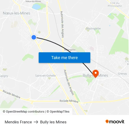 Mendès France to Bully les Mines map