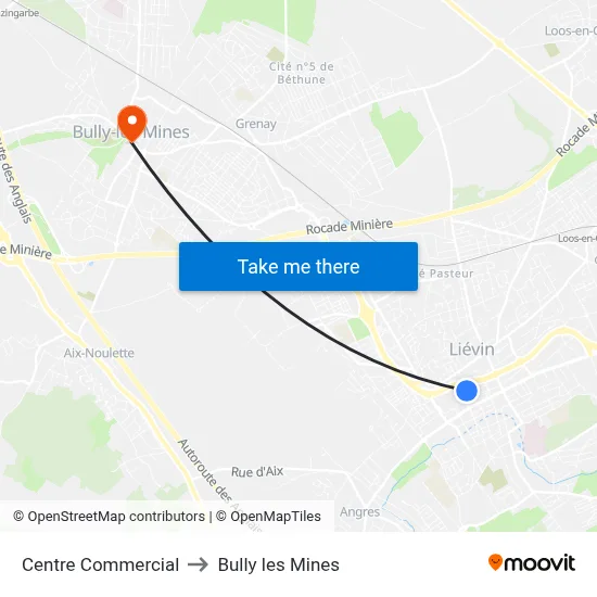 Centre Commercial to Bully les Mines map