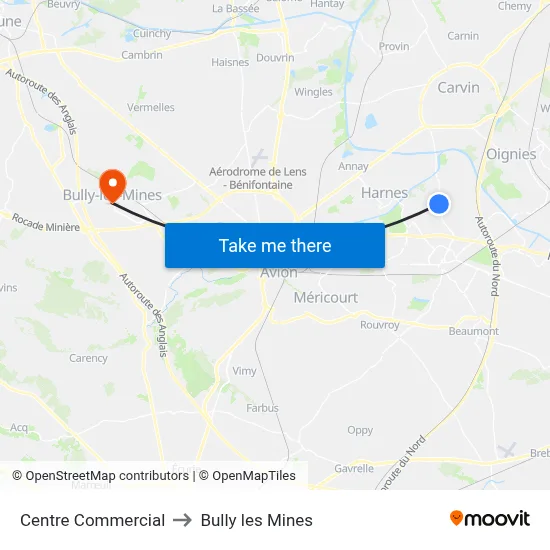 Centre Commercial to Bully les Mines map