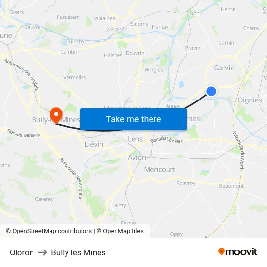 Oloron to Bully les Mines map