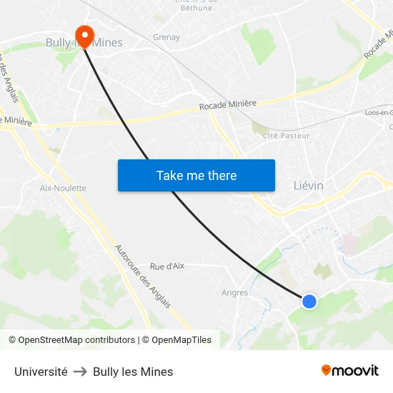 Université to Bully les Mines map