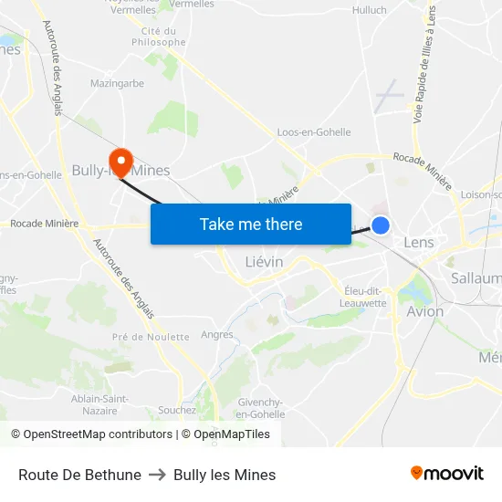 Route De Bethune to Bully les Mines map