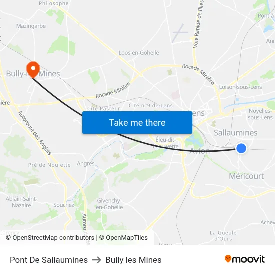 Pont De Sallaumines to Bully les Mines map