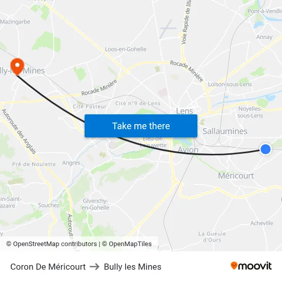 Coron De Méricourt to Bully les Mines map
