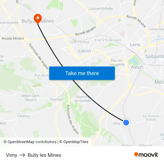 Vimy to Bully les Mines map