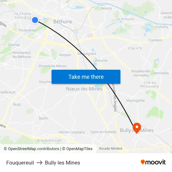 Fouquereuil to Bully les Mines map